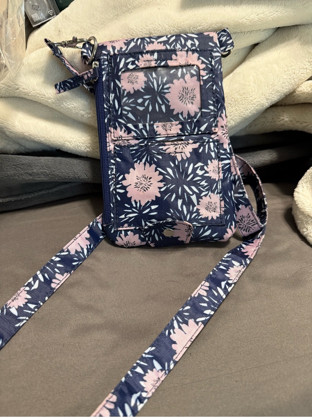 Floral Crossbody Wallet Bag - Navy & Pink